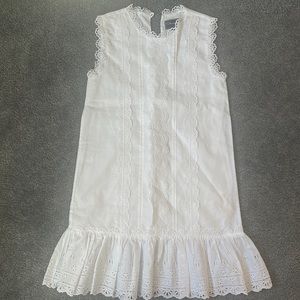 Oscar de la Renta Girls’ Sleeveless Pleated Cotton Eyelet White Dress